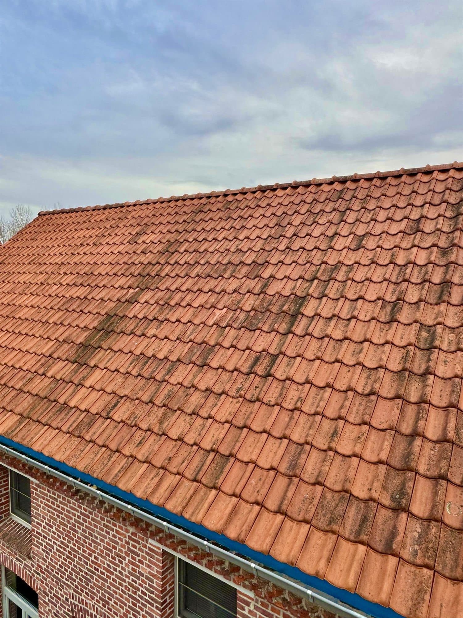 Gereinigd rood pannendak van een woning